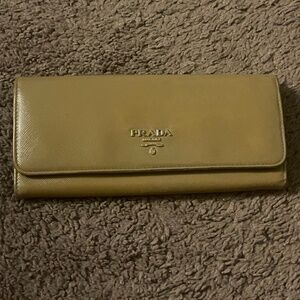 Authentic Prada Saffiano Beige Leather Long Wallet